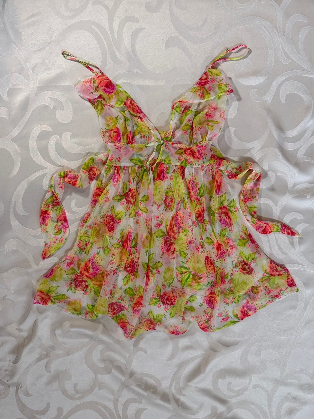 Victoria's Secret Pink and Green Floral Spaghetti-Strap Girls Dress